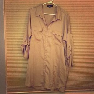 Tan Gold Sheer Lulus Button Up Dress